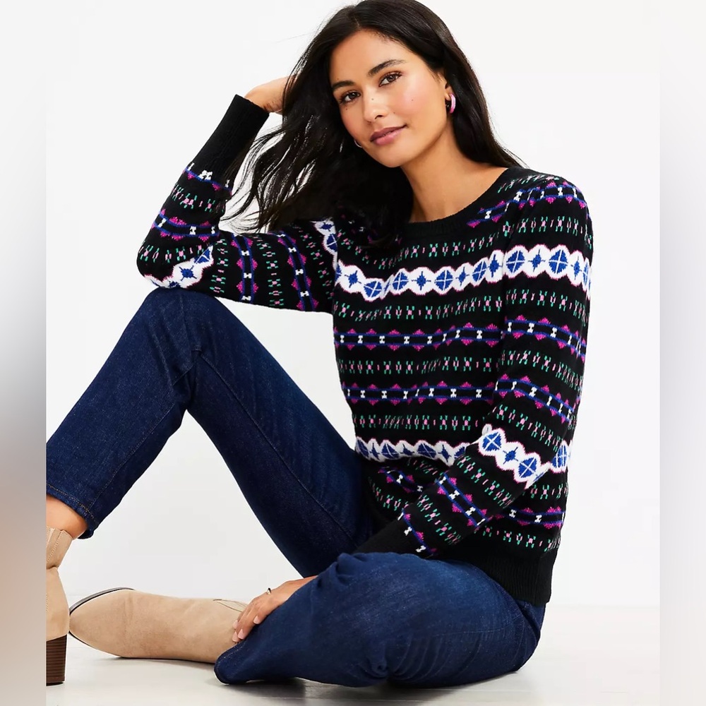 Loft Fair Isle Puff Sleeve Sweater Small